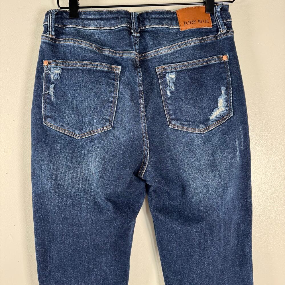 Judy Blue Straight Fit Distressed Raw Hem Jeans Dark Wash Blue Ripped Size 7/28 - Picture 6 of 10